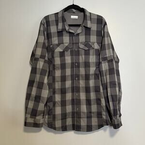 Columbia Gray Plaid Omni-Shade Long Sleeve Button Down Shirt
